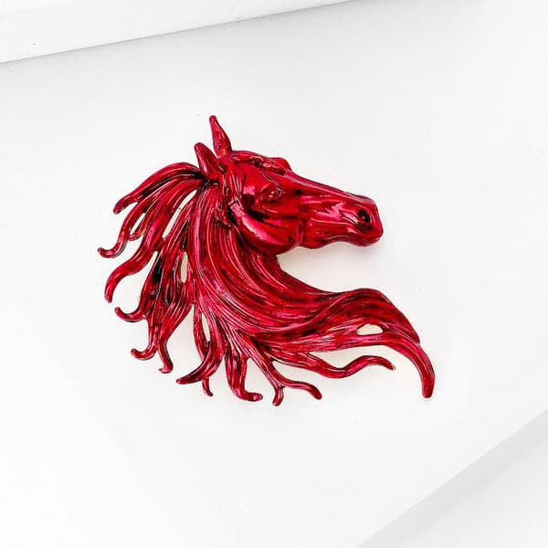 Trendy emalje hestehodebrosjer for kvinner Dyrekretsdyr Pins Red