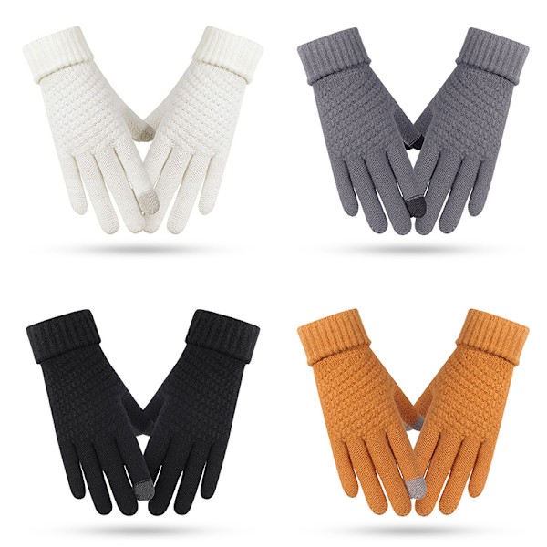 Vinter Touch Handsker Damer Mænd Varm Stretch Strik vanter Imitat White