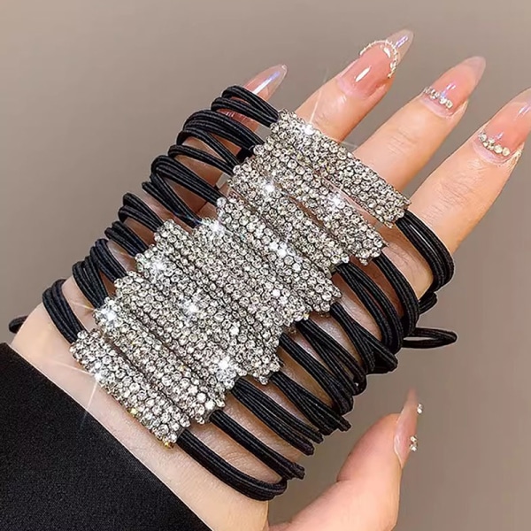 1/5 stk Kvinder sort skinnende rhinestone sømløs gummibånd Elasti Black 1Pc