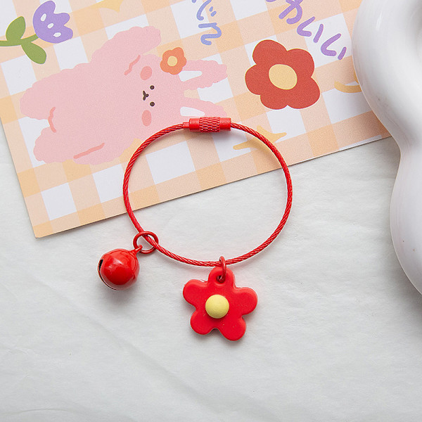 Candy Color Flower Key Chain Wire Rope Pendant With Bell Car Ke Red