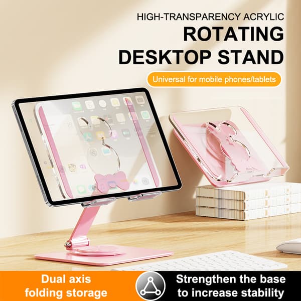 Klar Akryl 360° Roterbar Tablet Stand Foldbar Desktop Telefonholder A2