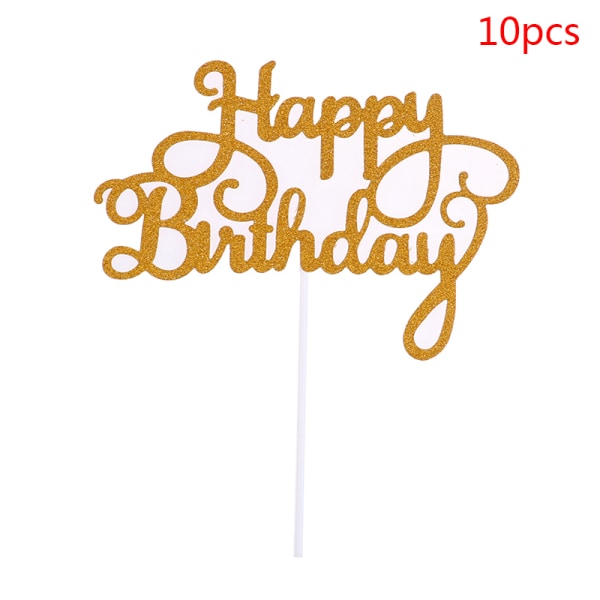 10 STK Glitterpapir Gratulerer med dagen Kake Topper Cupcake Dessert Gold