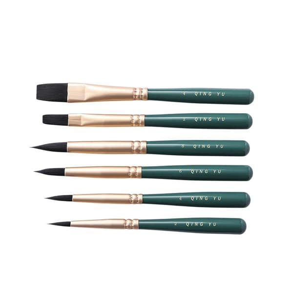 6 stk. multifunksjonelle nylonpensler akvarellpensel mini Green