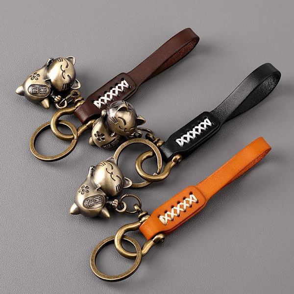 Lucky Cat nahka köysi Vintage avaimenperä riipus Kiinteä Lucky Key A2