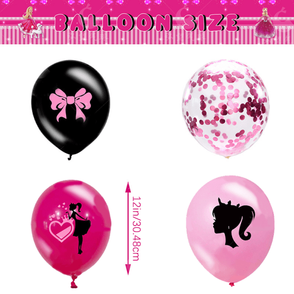 16 stk/sett 12 tommer ballonger med trykt jentemønster Princess Style L Multicolor