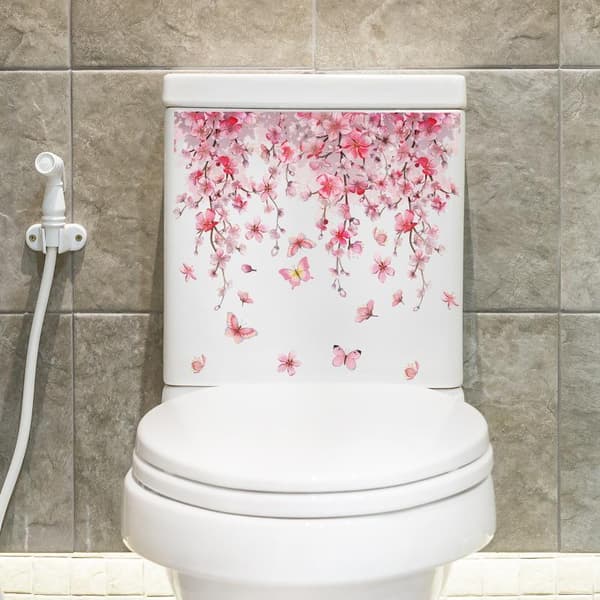 Vaaleanpunainen kukka perhonen itseliimautuva wc-istuin DIY irrotettava