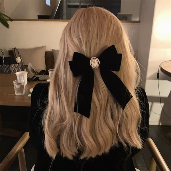 Nytt svart sammetsbåge hårnålar Elegant tyg legering rosor hår D