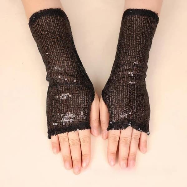1 par mote gotiske skinnende paljetthansker punk svart gull dans White