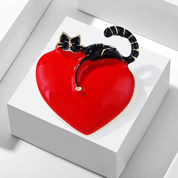 Mode Love Heart Lazy Cat Emalj Brosch Pin For Women Lapel J