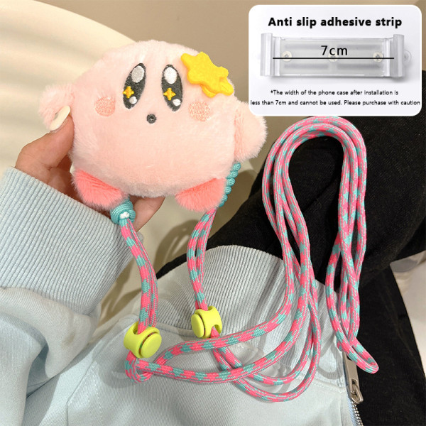 Cartoon Loopy Kirby Plush Doll Phone Back Clip Lanyard Anti-Fal D with Rope
