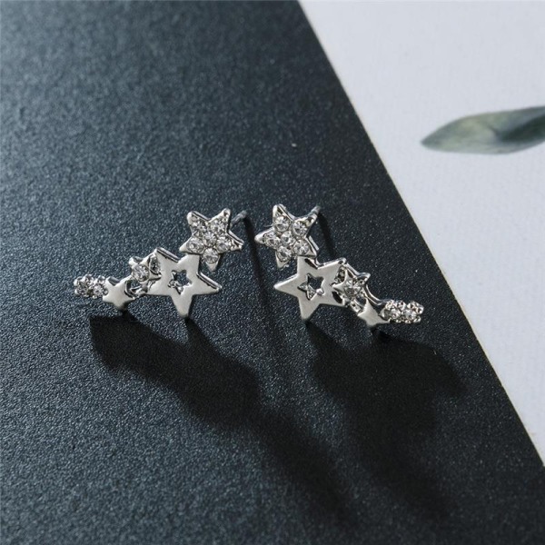 1 par enkle skinnende stjerne øredobber Elegant Rhinestone Mini S Silver