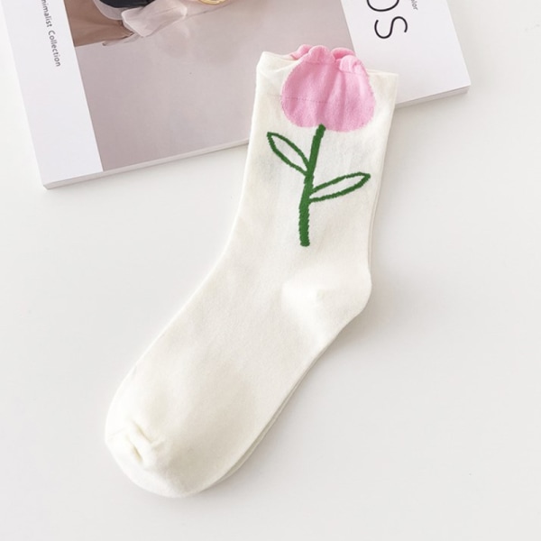 1 par sokker til kvinder tegneserie e Mid Tube kvinde sokker åndbar White