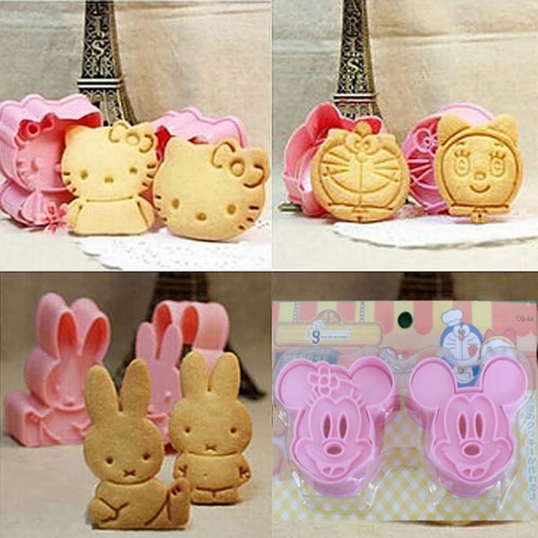 1 Par Cookie ters Plast e Cartoon Pressable kjeksform Bak H