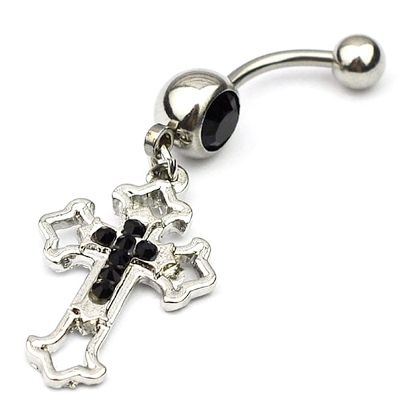 Hollow Cross Navel Ring Kirurgiskt stål Belly Button Ring Pierci Black