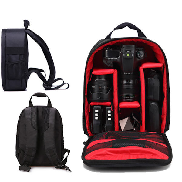 Vattentät DSLR SLR-kamera Soft Case Väskor Ryggsäck Ryggsäck Black+Gray