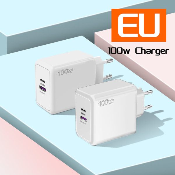 100W USB Type-C oplader PD Hurtigopladningsstrømadapter til Ipho White EU-Plug
