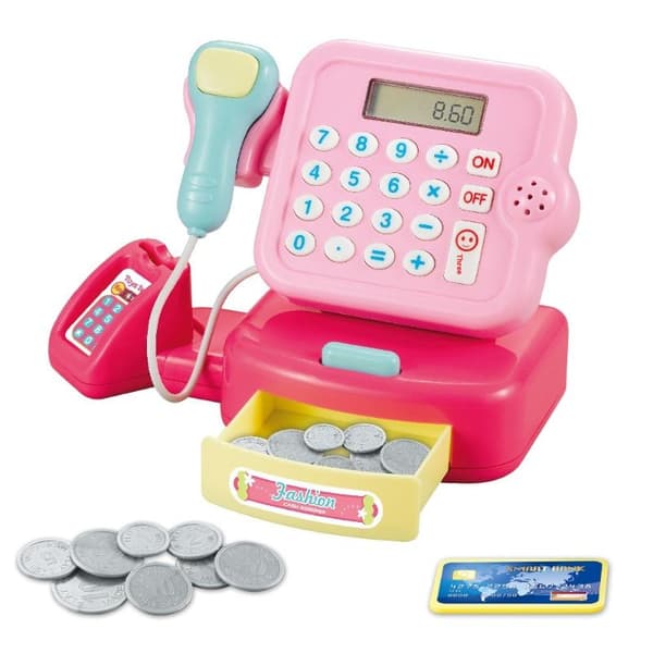 1 sett simulering supermarked kasseapparat leketøy belysning og lyd PINK B