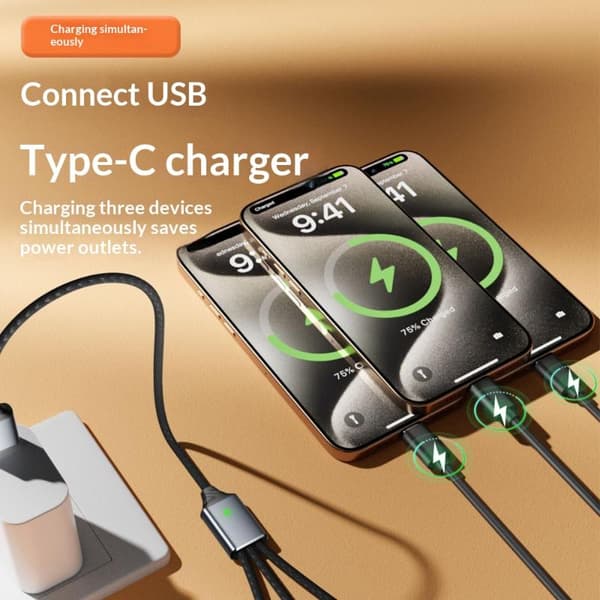 USB / Type C -jakokaapeli 3-in-1 moniporttinen uros-naaras-sovitin A3