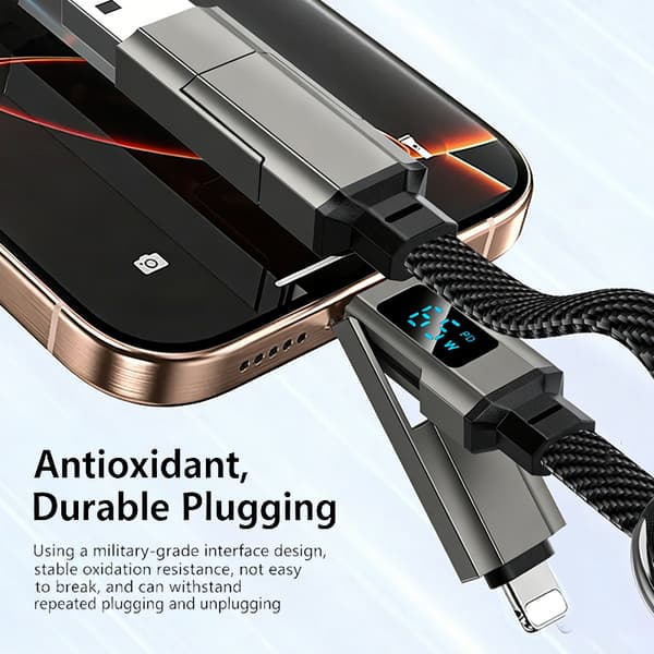 Digitaalinen näyttö Supernopea lataus 4-in-1 avaimenperä datakaapeli Black
