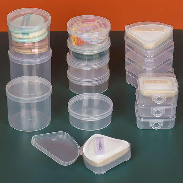 Plastikæske til trekant/rund/firkant puff transparent spole C