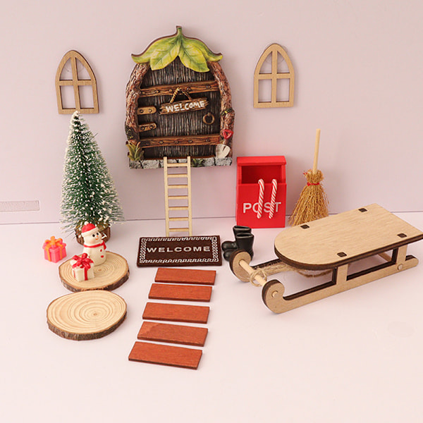 23Pcs/Set Dollhouse Mini Retro Elf Gate Model Christmas Sleigh