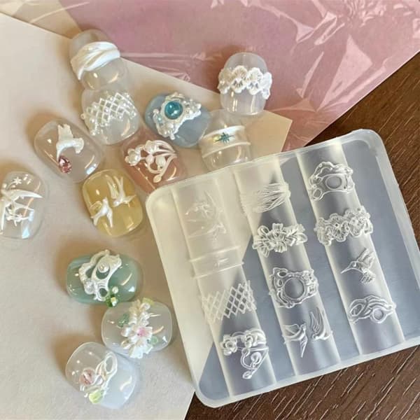 Silikonblomma Rosettband Nagelkonstform 3D-snideri Manikyr A2