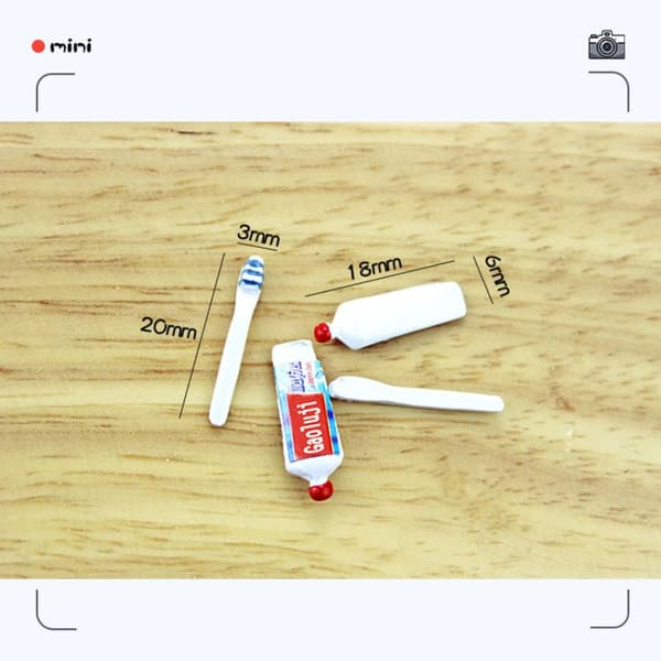 3 st dockskåp miniatyr tandkräm tandborste set mini badrum A3