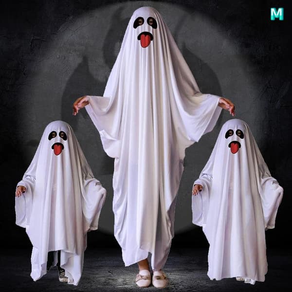 Vit Spöke Halloweenkostym Mjukt Andningsbart Tyg Lätt att Bära A L