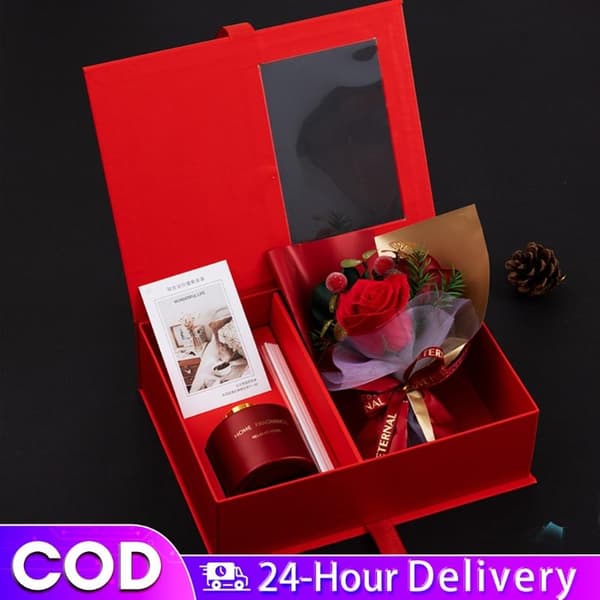 Bukett med rosor Tvålblomma Presentförpackning Alla hjärtans dag present eld 4