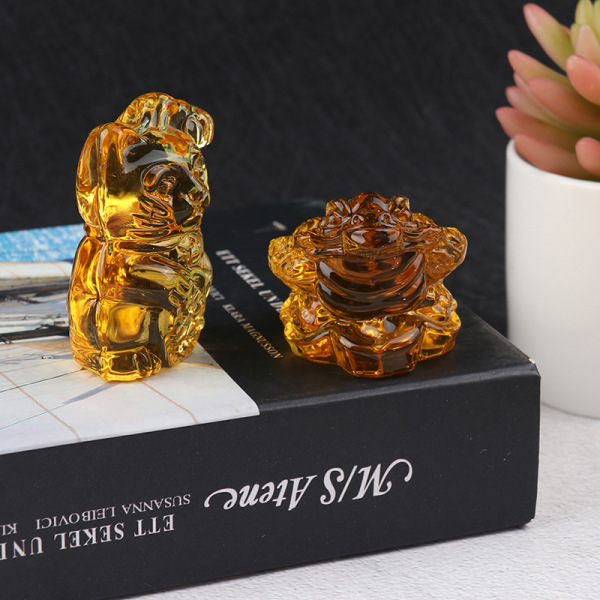 Gul kristall Feng Shui Lucky Cat Fortune Frog Gift Home Deco Fortune Frog