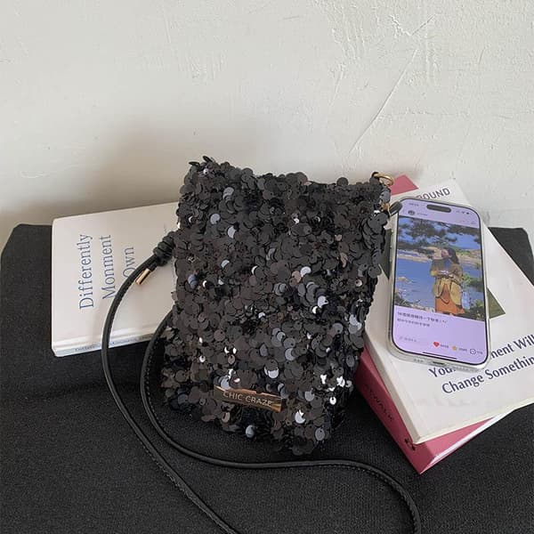 Mini skuldertaske med pailletter White