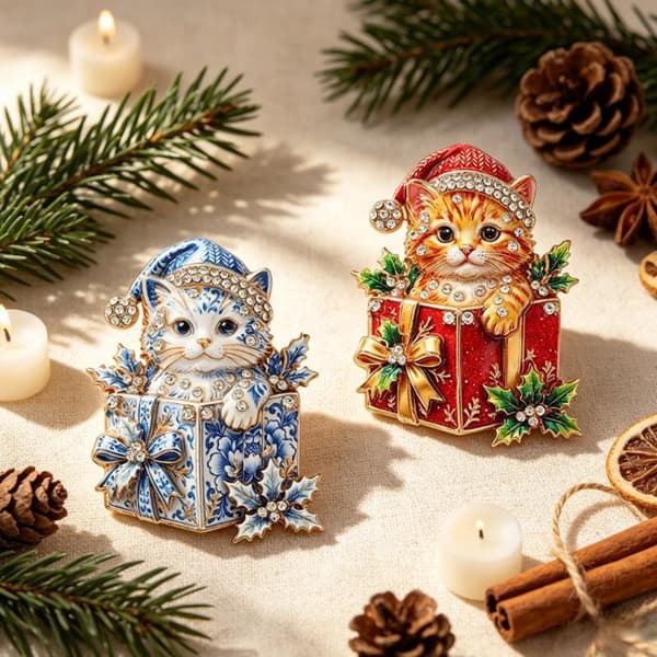 1 stk nydelige julekattbrosjer for kvinner Rhinestone Gaver B A2