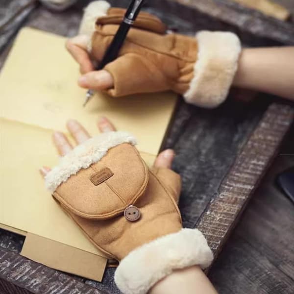 Varme handsker kvindelige studerende efterår og vinter e Plus fløjl Thi Khaki