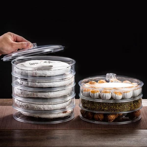 Multifunksjonell teoppbevaringsboks i plast, gjennomsiktig og stabelbar A2