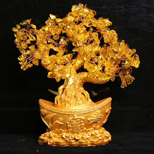 Lucky Money Tree Kultaharkko Crystal Fortune Ornament Wealth Or