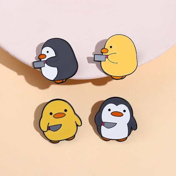 eli Killer Enamel Pins Chick Little Penguin Dagger Rintaneulat Lap A4