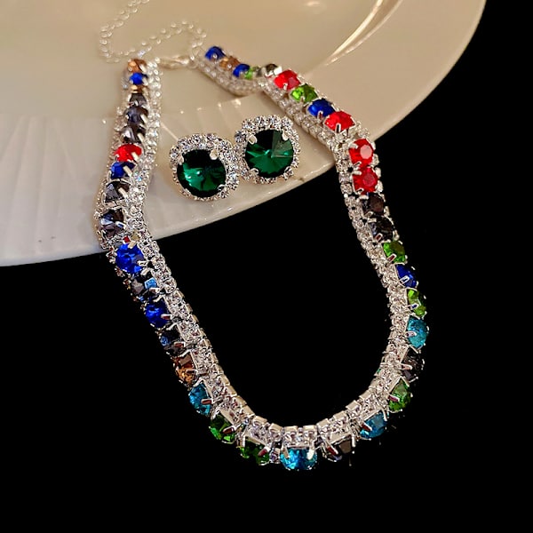 3 Styck Lyx Kristall Halsband Örhängen Set Trend Brud Bröllop 4