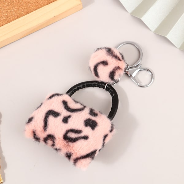 Leopard Bag Plysj nøkkelring hårballanheng nøkkelring ryggsekk Pink