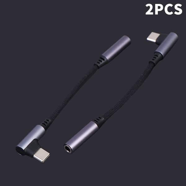 Type C til 3,5 mm Jack-adapter 90° albue USB C til 3,5 mm hodetelefon A2 2PCS