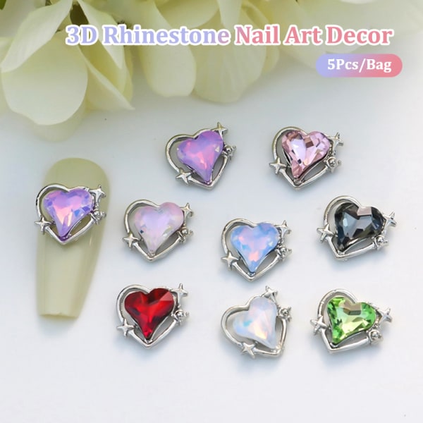 5 stk Nail Diamond Nail Art Decor Heart Love Diamond Heart Nail Red