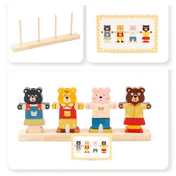 Montessori Trä Djurstapling & Utklädningsklossar Pedagogiska Multicolor