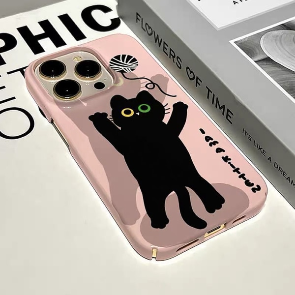 Tecknad svart katt phone case Fastion Funny Lovely Cover Ins Fun iPhone 15 Pro max