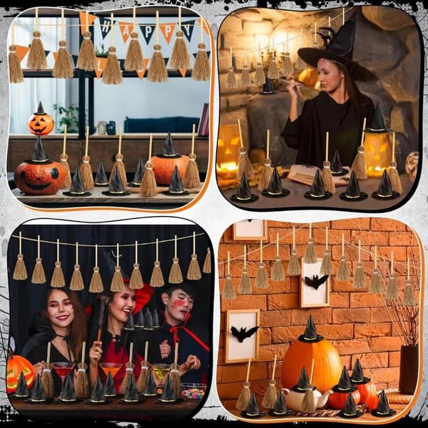 12/24 stk. minihexehat og minibørster til Halloween-fest 12PCS