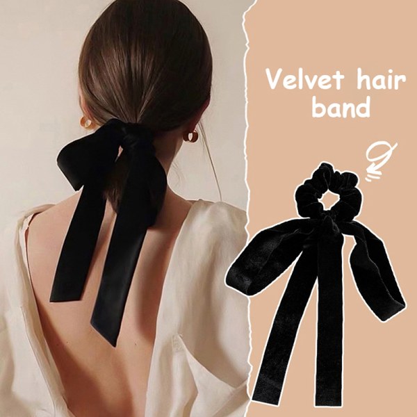 Fashion Black Velvet Bow Hair Ribbon Scrunchie för kvinnor Girl E B