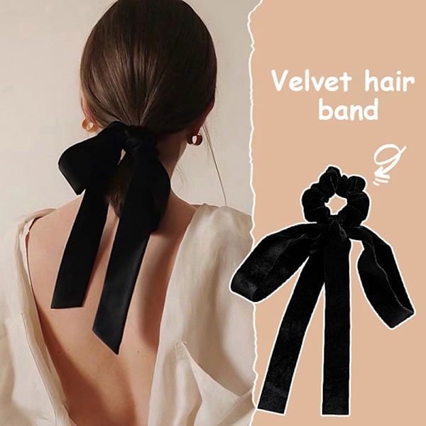 Mote svart fløyels sløyfe hårbånd Scrunchie for kvinner jente E A
