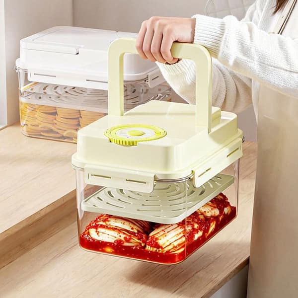 Pickle Jar With Press Plate Leakproof Kitchen Organizer Bins St White