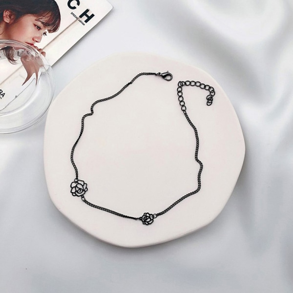 n Camellia Halsband Gothic Black Rose Kort Halsband Neck Chai