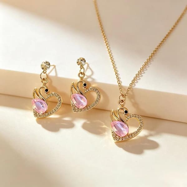 Ton Svanhalsband Örhängen Set Med Kristall Glittrande Strass A6