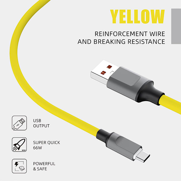120 W USB -C-tyypin nestemäinen silikonikaapeli PD-pikalatauskaapeli Yellow Type-C
