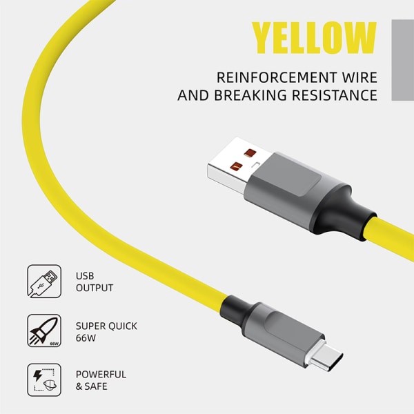 120W USB till Type-C flytande silikonkabel PD snabbladdningskabel Yellow Type-C